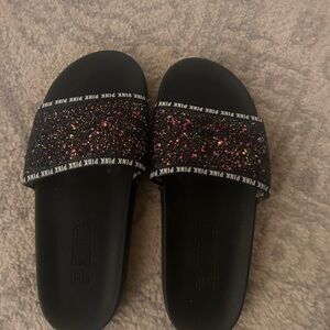 Brand PINK black with sparkly slides only worn once practically new